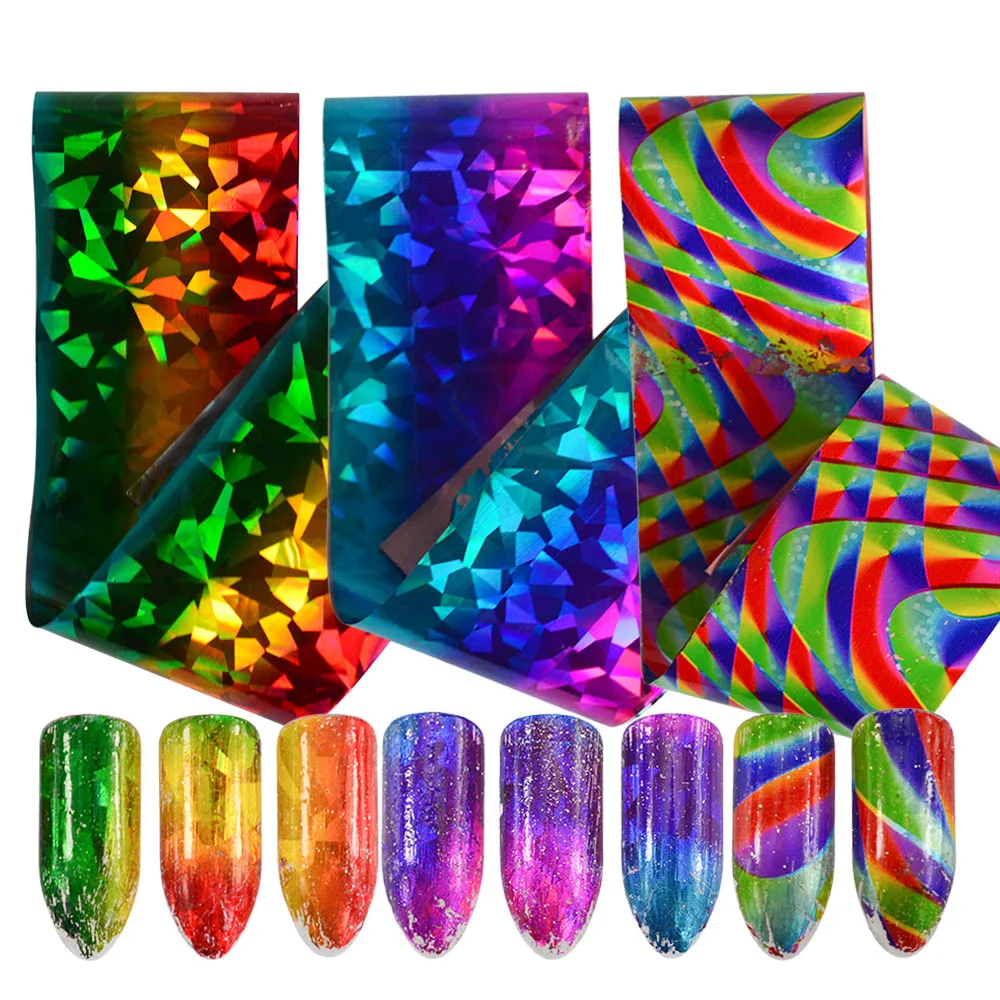 100 см x 4 см Голографическая фольга на ногти Лазерная разбитая стеклянная бумага для нейл-арта переводная Фольга наклейки для ногтей наклейки украшения LAXK81-83
