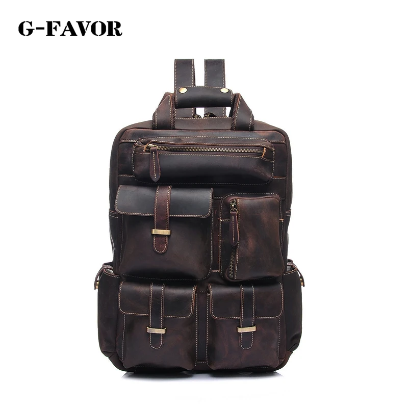 Vintage Crazy Horse Leather Men Backpack Travel Backpack Genuine Leather Backpack Men School Backpack Fashion Rucksack Book Bag