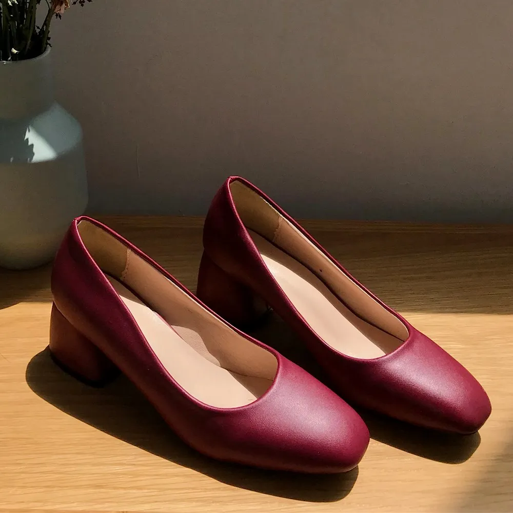 SLHJC г., осенняя женская кожаная обувь женские офисные туфли-лодочки на среднем массивном каблуке 4 см, с квадратным носком, без шнуровки, в стиле ретро
