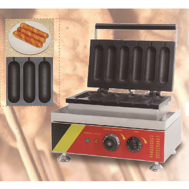

Commercial 6PCS Crisp Cream Bakery Machine Hot Dog Machine Grilled Sausage Machine Waffle Dog Machine Stainless Steel