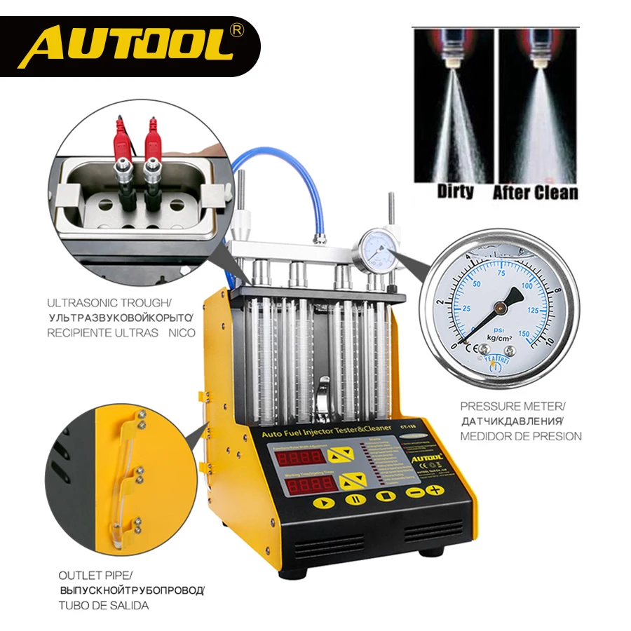 

Offical AUTOOL CT150 4 Cylinder Auto Ultrasonic Injector Cleaner and Tester Machine 220/110V 2 in 1