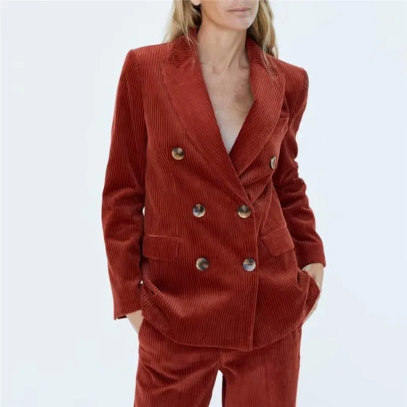 Spring Women Corduroy Blazer Female Red Long Sleeve