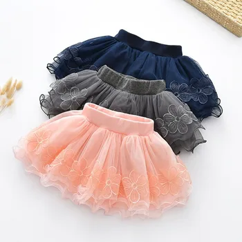 Spring Fall Summer Clothing Children Girl Cute Baby Kid Floral Tutu Cotton Skirts Lace Cotton Flower Princess High Quality 2-9Y 1