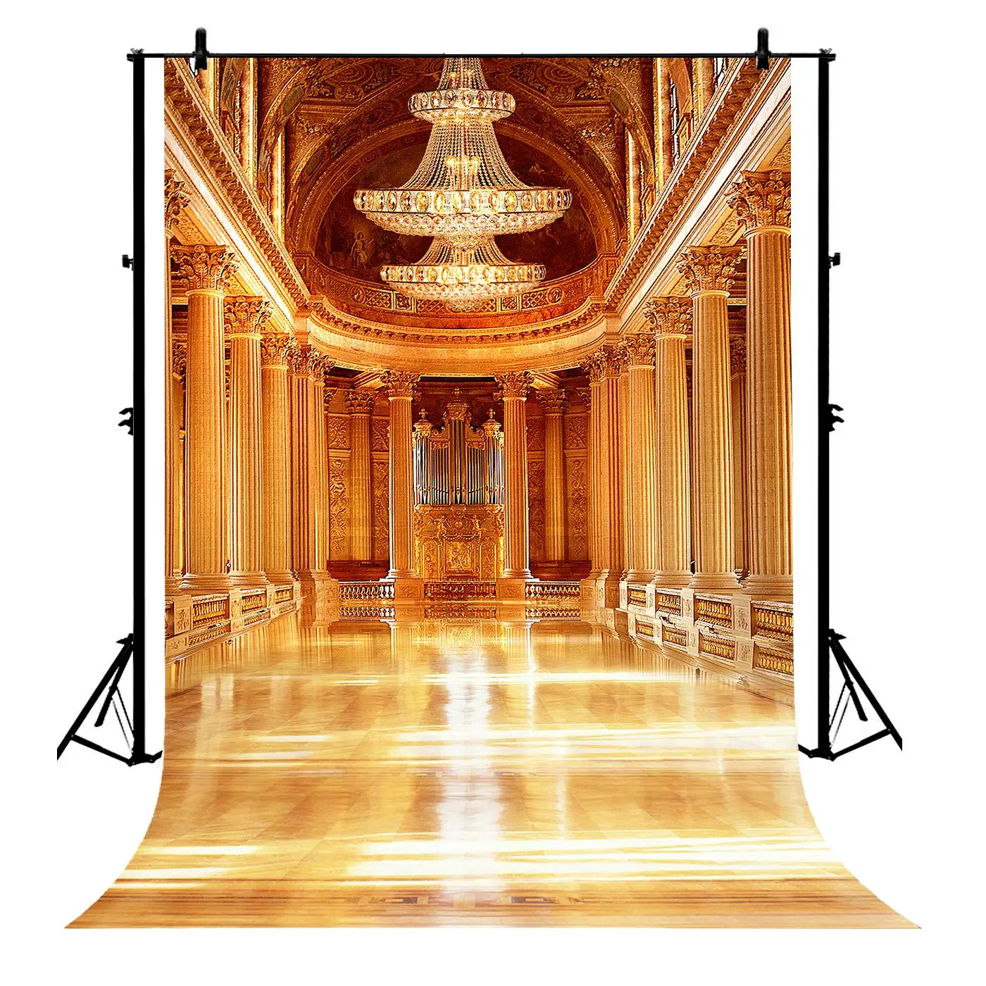 

5x7ft Royal Palace European Building Chandelier Pillars Floor Polyester Photo Background Portrait Backdrop