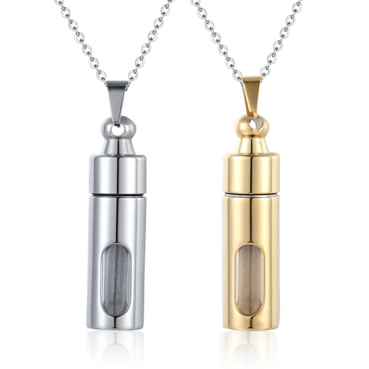 

Unisex Gold&Silver Stainless Steel Urns Cylinder Pendant Necklace Memorial Keepsake Cremation Jewelry Glass Urn Inside