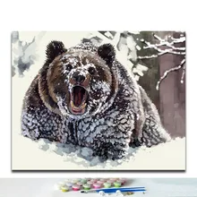 Сделай Сам раскраска краски по номерам Снежный бурый медведь животные картины с наборами холст краски 40x50 сделай сам в рамке