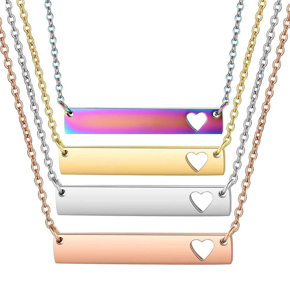 

3pcs/lot Hollow-out Heart Bar Personalized Necklace, Women Choker Necklace in Rose Gold Filled Rainbow 4 Colors Jewelry Gifts