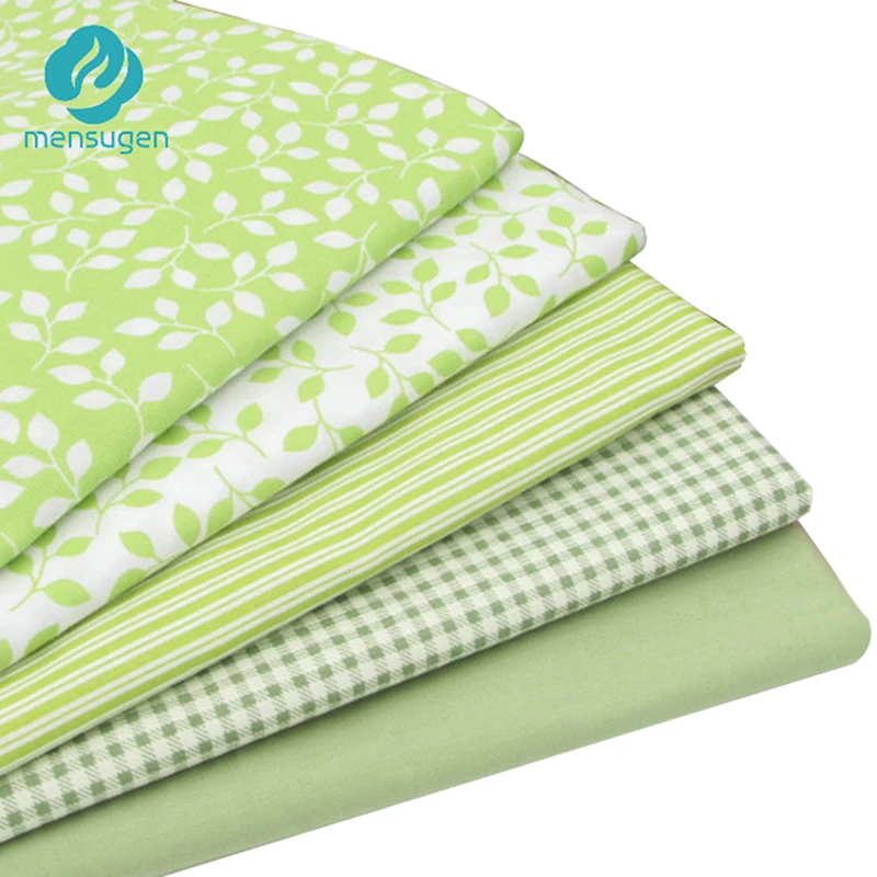 

Twill 5 pcs Green Plaid Stripe Floral 100% Cotton Fabric For Sewing Patchwork Wallet Purse Doll Bedding Fabric 40cm*50cm