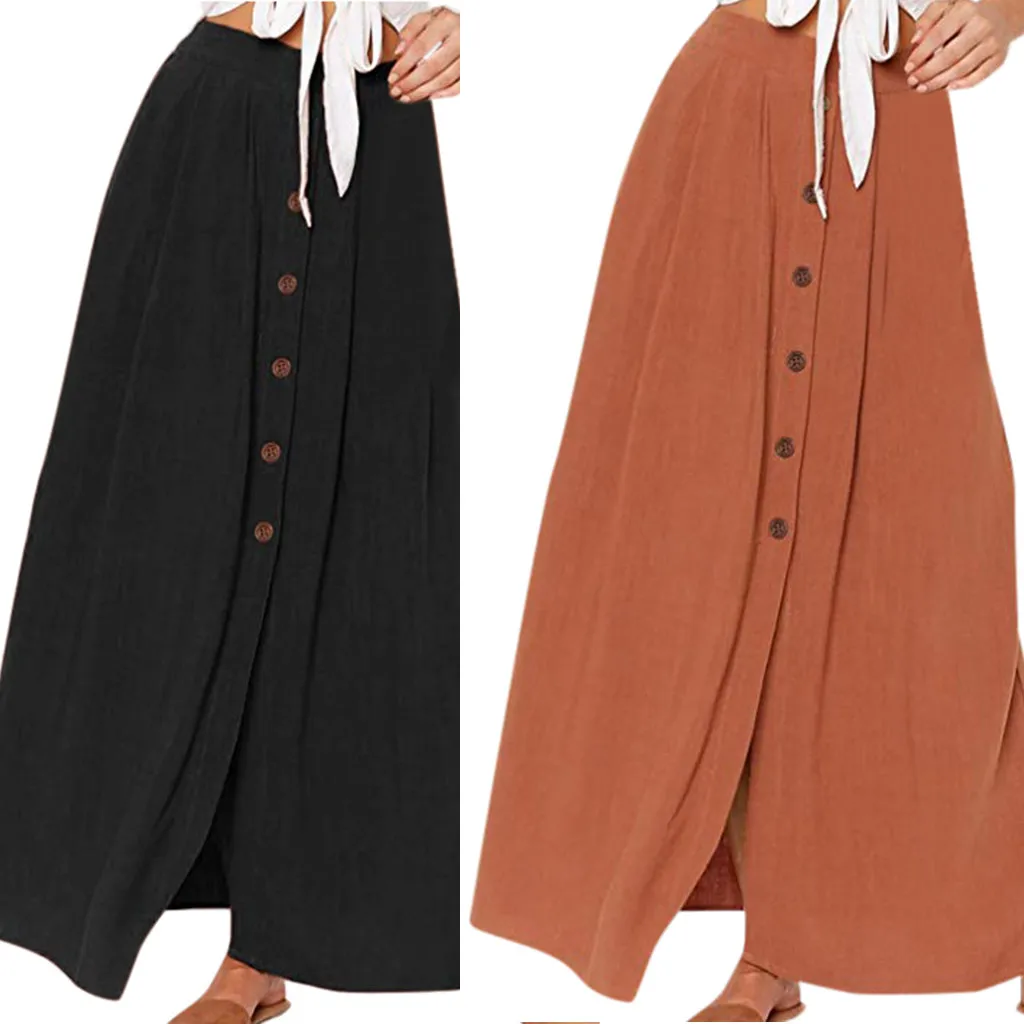 

Women's skirt Fashion Summer Casual Solid Button Fork Opening Hollowing Out Daily Large Size long skirts for women