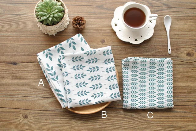 3pcs lot linen cotton leaves printing dishtowel napkin kitchen