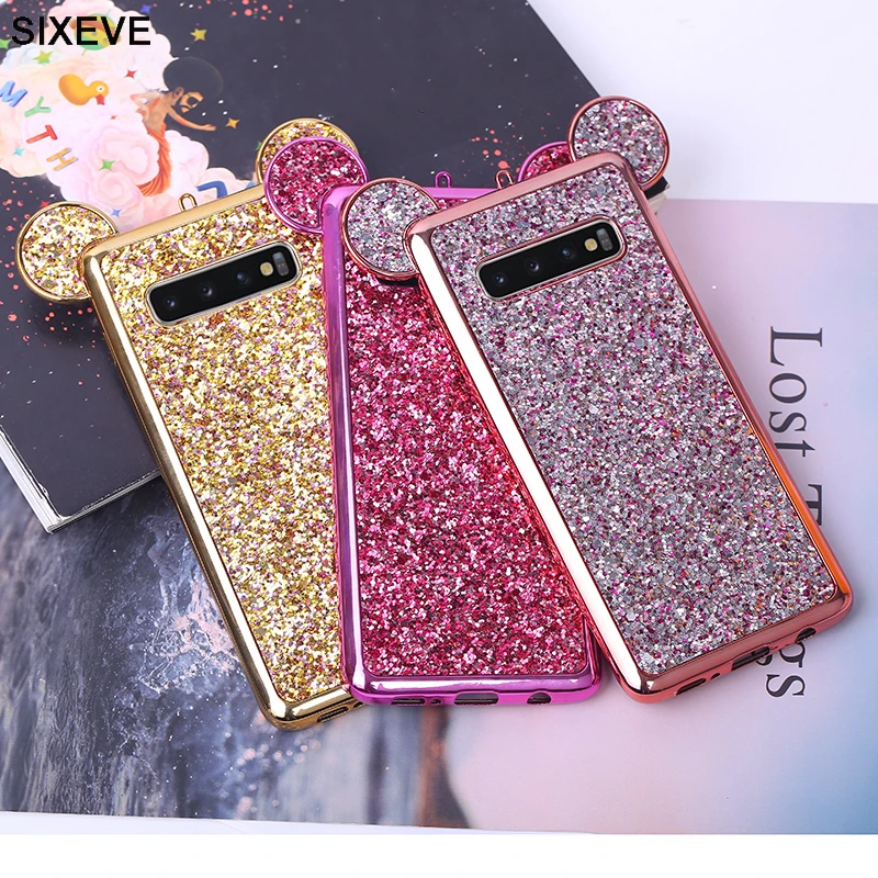 Блестящий Мягкий чехол из ТПУ с 3D ушками для Samsung Galaxy S8 S9 S10 Plus Lite S10E S6 S7 Edge G973F G975F