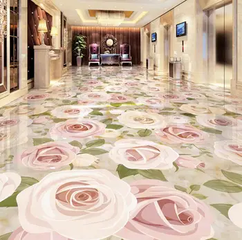 

3d floor self adhesive europea custom plant flower 3d Marbling floor pink rose self adhesive wear waterproof PVC murals