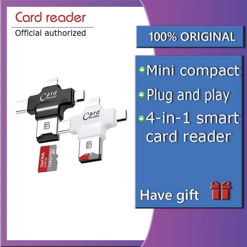 

SanDisk micro SD Card 64GB 32GB 16GB 128GB Memory Card + 4 in 1 Type-c/Lightning/Micro USB/USB 2.0 Card Reader for iphone