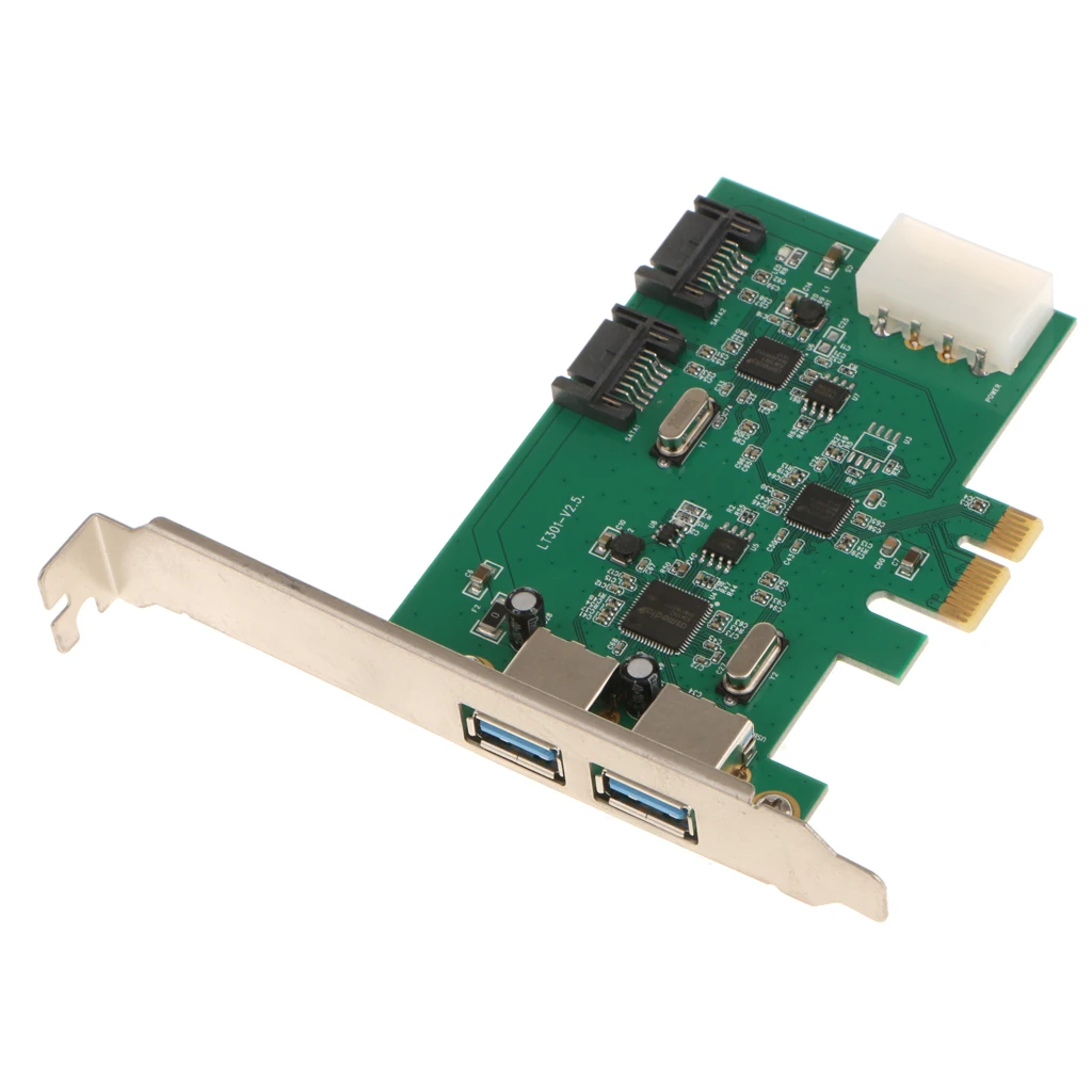 PCI-E to 2Port USB3.0+2Port SATA3.0 PCI Express Expansion Card for Desktops