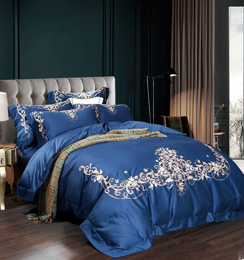 

blue/Violet/gray Luxury Embroidery 60S Egyptian Cotton Bedding Set Queen King Size Duvet Cover Bed Linen Bed sheet Pillowcases