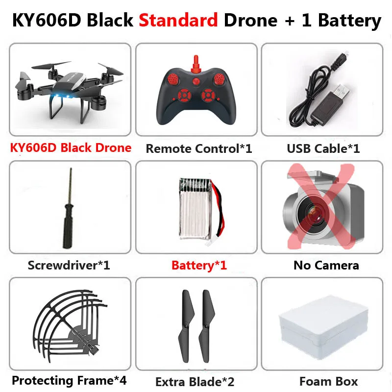 KY606D Дрон 4k HD аэрофотосъемка 1080p четырехосный летательный аппарат 20 минут давление полета Hover ключ взлет Rc вертолет - Цвет: B no camera 1B Foam