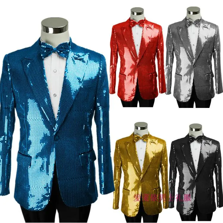 S 5XL New 2017 men's clothing fashion slim Plus size paillette suit set ...