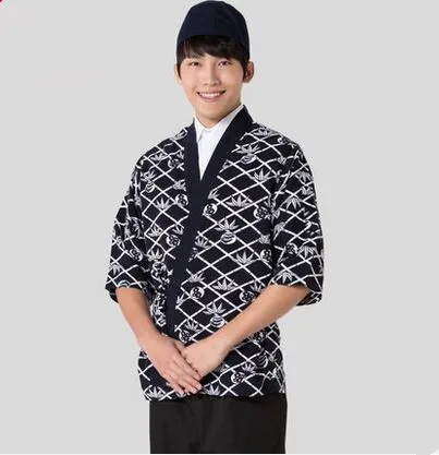 Японский шеф-повар униформа шеф-повара Одежда для шеф-поваров Японии Униформа повара поварская одежда Китай Лето Кук одежда - Цвет: men dark blue