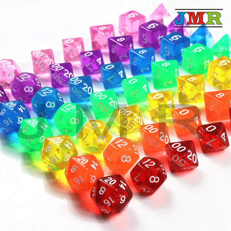 

Top Quality Set of 7 Translucent Sided Dice D4 D6 D8 D10 D12 D20 for Dungeons and Dragons Dice Dados Rpg Boardgame