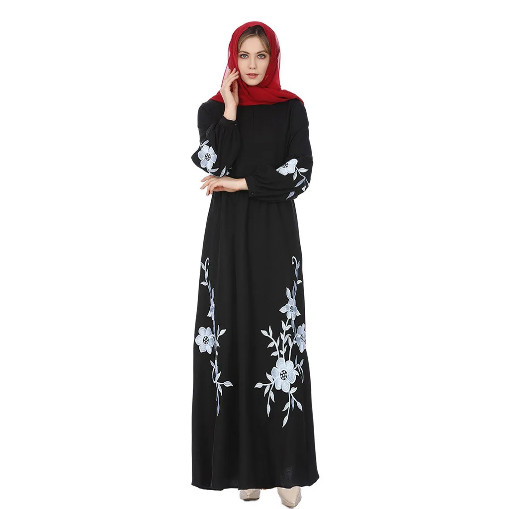 Женское мусульманское шифоновое длинное платье макси с длинным рукавом винтажные платья длинное платье большого размера с вышивкой_3.29