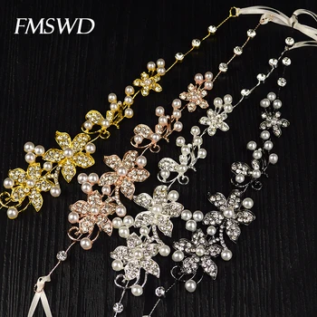 

Hot selling Silver Rose Gold Crystal Pearl Leaf Bridal Headbands Tiara For Wedding Headpiece bride Fashion Hair Accessories