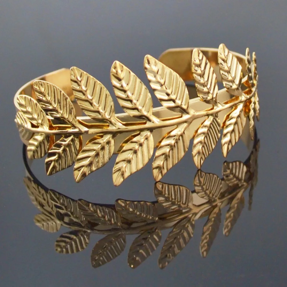 

Grecian Gold Metal Copper Leaf Open Bangles Charm Swirl Arm Cuff Armlet Cuff Bangle&Bracelet For Women Bijoux Greek Jewelry Gift
