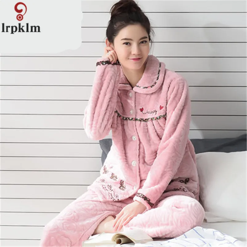Women Coral Fleece Sleepwear Pajama Sets Lady Winter Warm Women Nightgown Sweet Dot Print Girl Flannel Pajama Set Nighty SY764 Women Coral Fleece Sleepwear Pajama Sets Lady Winter Warm Women Nightgown Sweet Dot Print Girl Flannel Pajama Set Nighty SY764