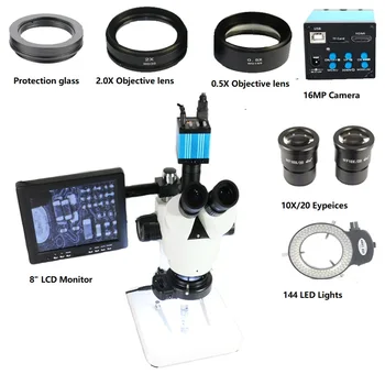 

3.5X 7X 45X 90X Trinocular Stereo Zoom Phone Microscope 0.5X 2.0X Auxiliary Objective Lens 8 " IPS LCD Monitor screen repairing