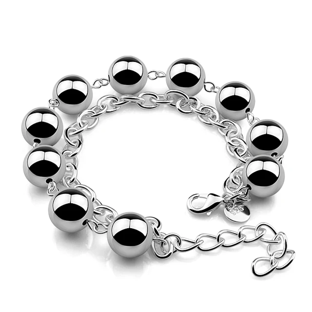 New Fashion Silver Ball Bracelet 100 Solid 925 Sterling New Fashion Silver Ball Bracelet 100 Solid 925 Sterling Women 12mm 20cm