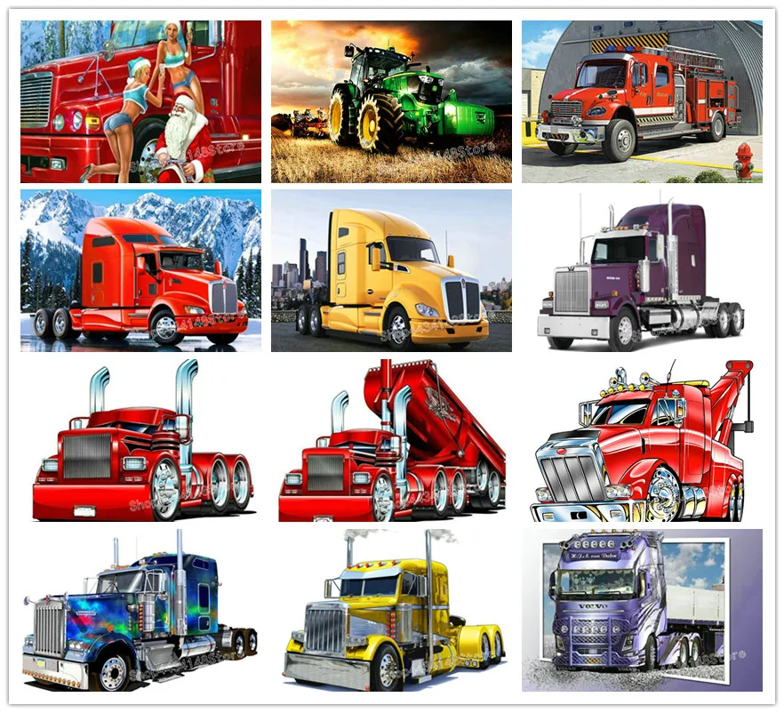 

New Full square & round drill diy diamond painting truck icon 3D diamond mosaic red car rhinestone diamond mosaic decoration