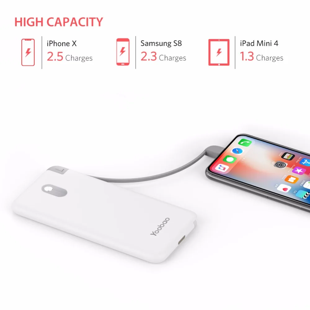 Yoobao S10K 1000mAh внешний аккумулятор со встроенным сьёмным кабелем повербанк с