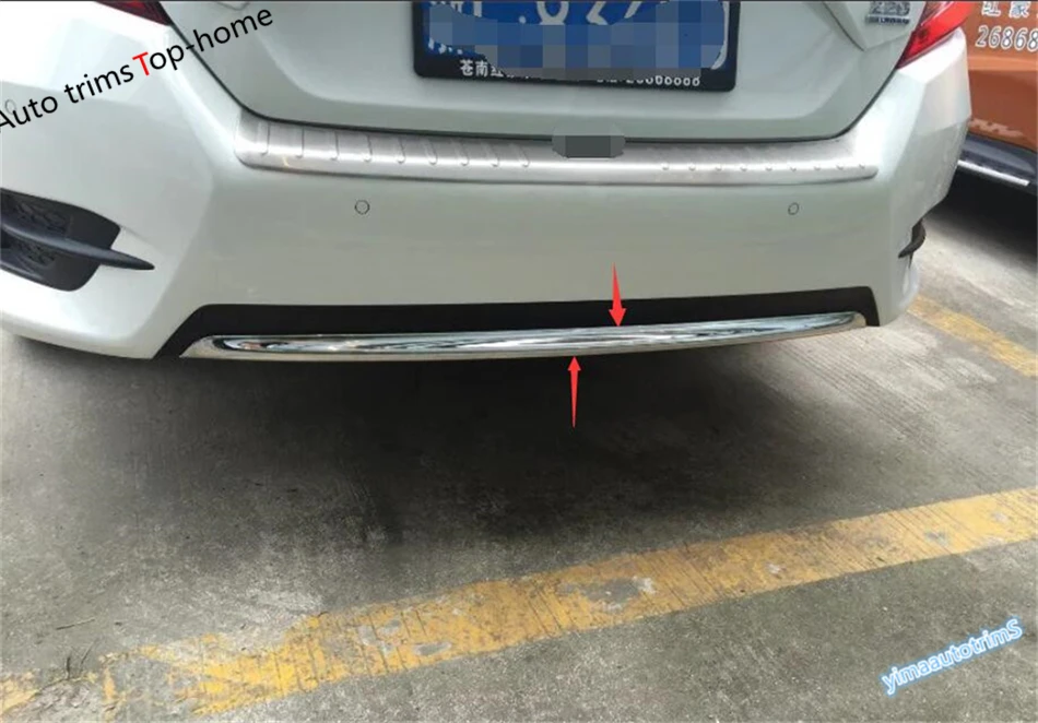 

Yimaautotrims Front + Rear Lower Bumper Lid Protector Chrome Trim 2 Pcs Fit For Honda Civic 2016 2017 Sedan ABS Chromium Styling