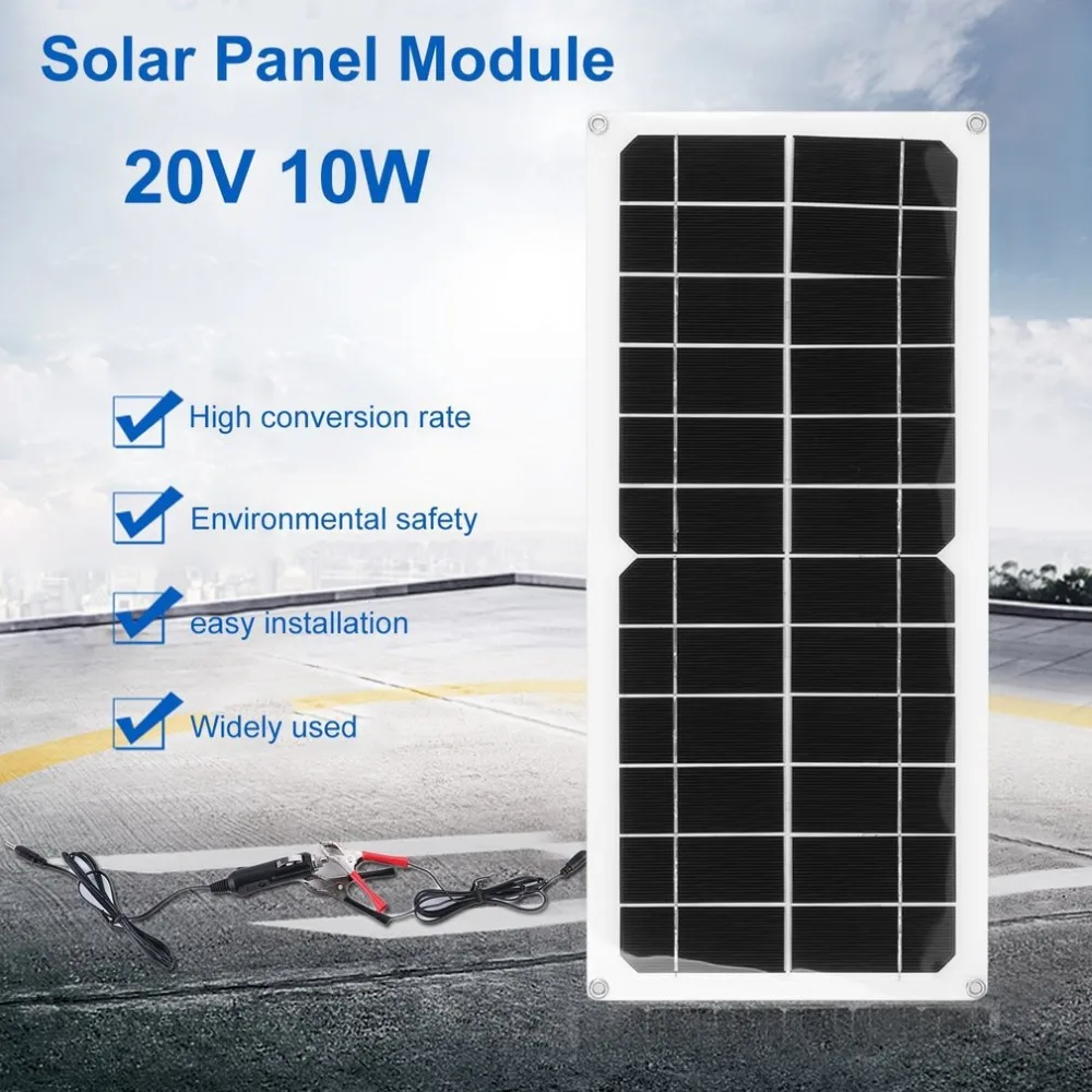 

(Ship From DE)10W Monocrystalline Solar Power System Module Flexible Solar Panel Outdoor Charging Device For Off Grid RV Boat