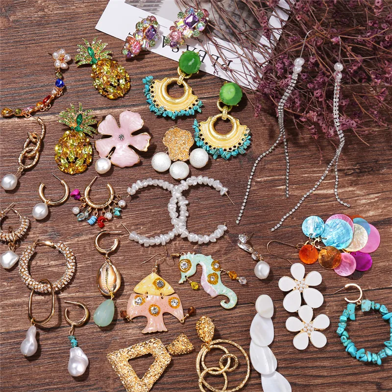 

IF YOU 2019 New Fashion Glass Crystal ZA Earrings for Wedding Women Geometric Pearl Multicolored Drop Dangle Earrings Wholesale