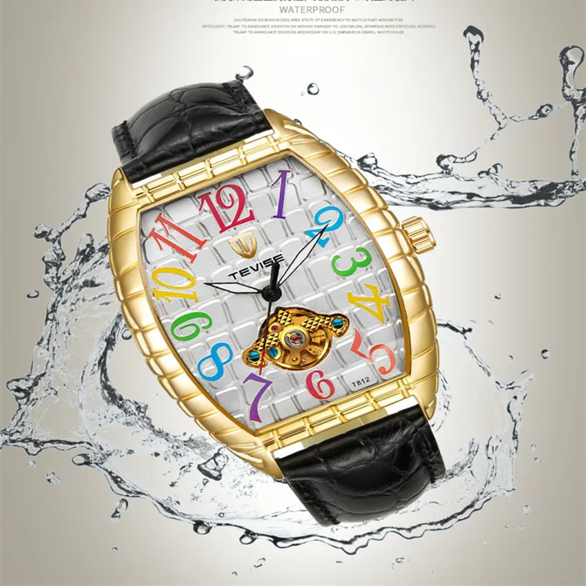 Мужские часы TEVISE, Крокодиловая Кожа, чехол, турбийон, автоматические механические часы, водонепроницаемые мужские кожаные Наручные часы, мужские часы