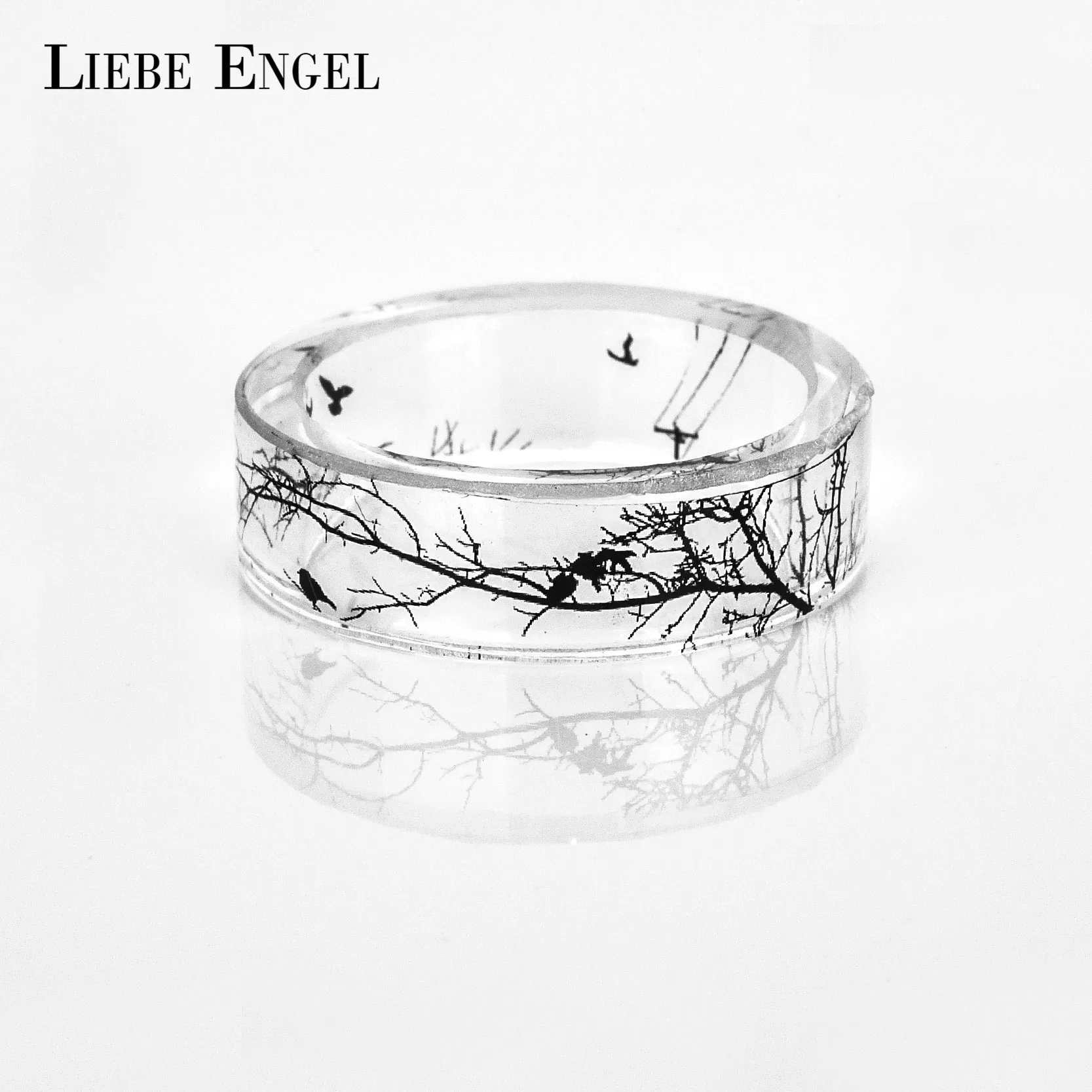 Мужское и женское кольцо из эпоксидной смолы с рисунком дерева птиц|punk jewelry|resin