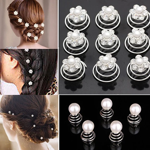 12x Wedding Bridal Hair Pins Rhinestone Twists Coil Flower Swirl Spiral