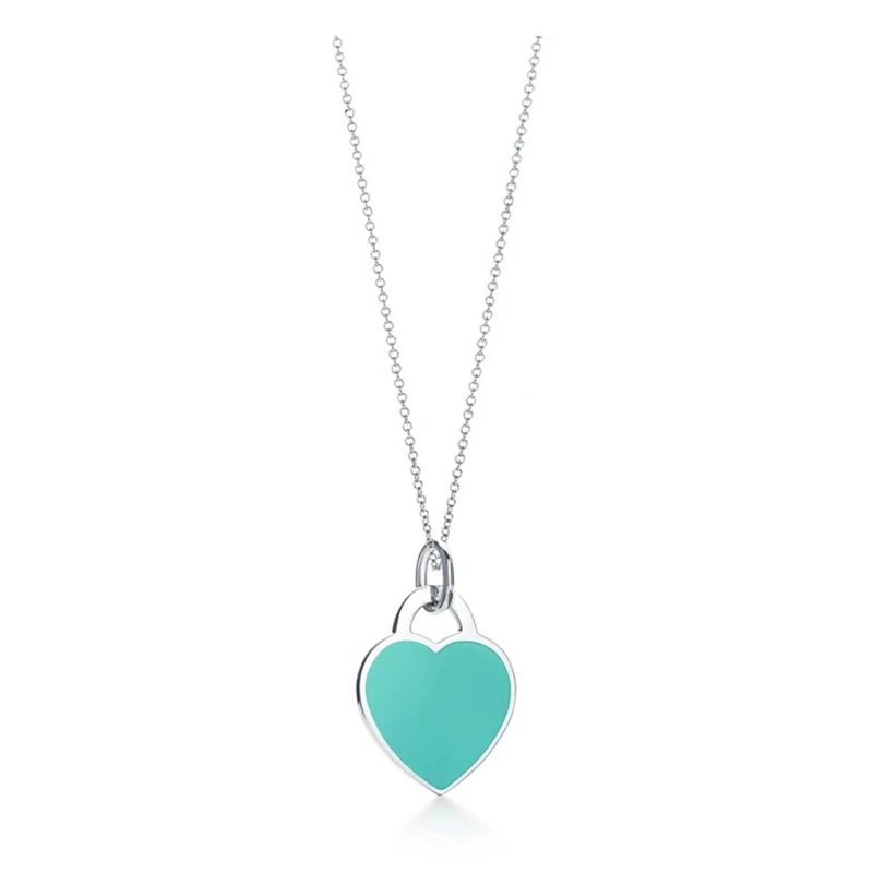 

SHINETUNG Original 100% S925 Sterling Silver Blue Color Heart-Shape Rounded Pendant Necklace Women Fine Romance High-End jewelry