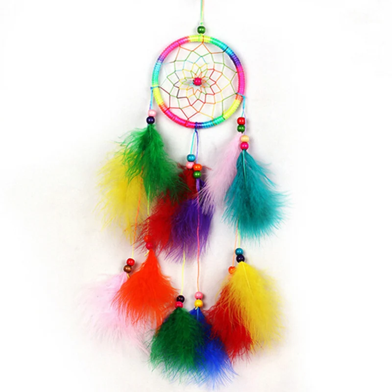 

Feathers Design Handmade Dream Catcher Bohemian Style Dream Catcher Tassel Wind Chimes Ornaments Hang Household Wall Decoration