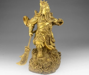 

14 Chinese Brass Copper Dragon Sword Warrior Guan Gong God Guan Yu Buddha Statue
