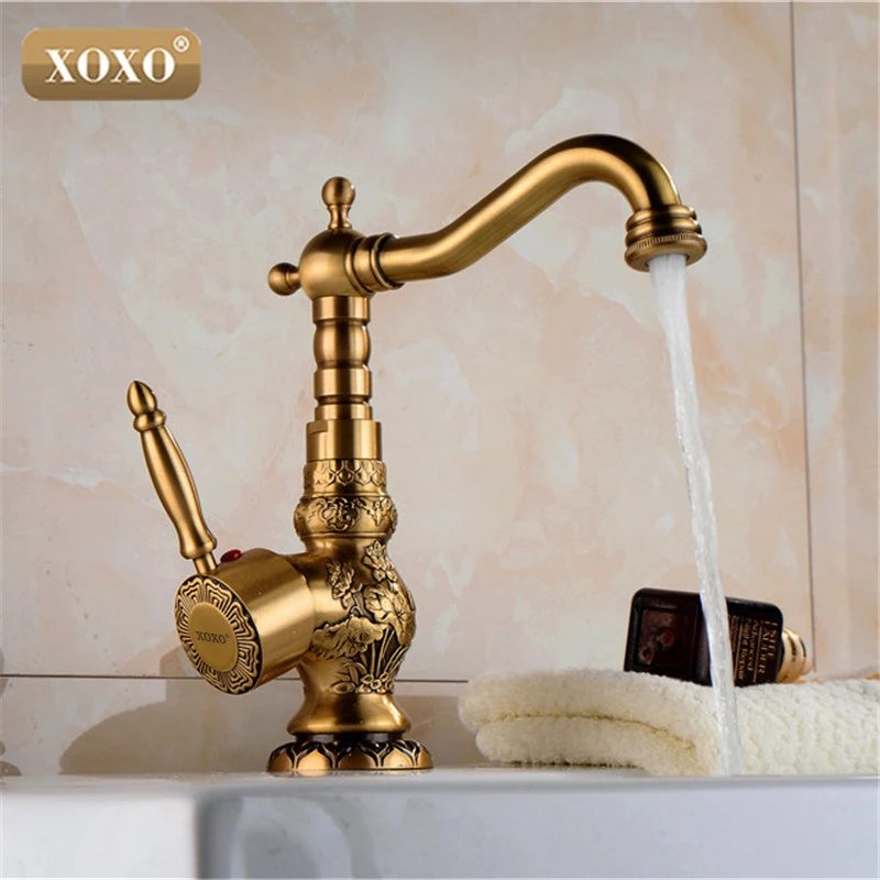 Günstig XOXOHigh qualität Retro Vintage Antike Messing Bad Waschbecken Becken Wasserhahn Mischbatterie kalt heißer wasser 50031B 1
