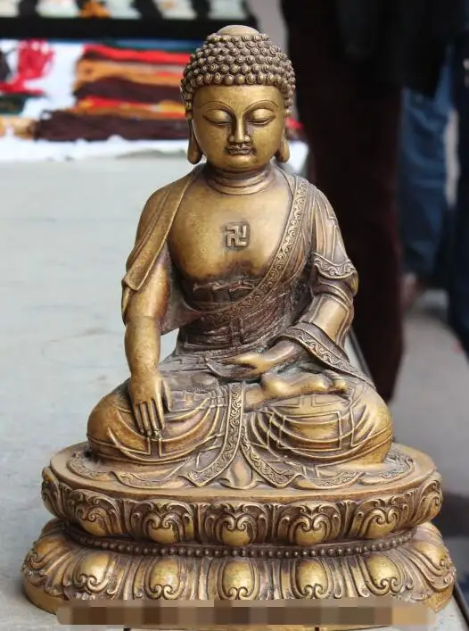 

S4684 13" Tibet Buddhism Temple Bronze Seat lotus Shakyamuni Sakyamuni Buddha Statue