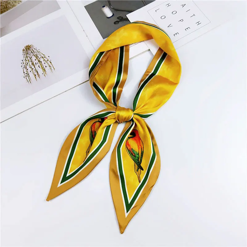 Fashion Hair Scarf For Women Neckerchief Cute Tie Wrist Ribbons Print Silk Satin Bag Scarfs Long Skinny Scarves For Ladies