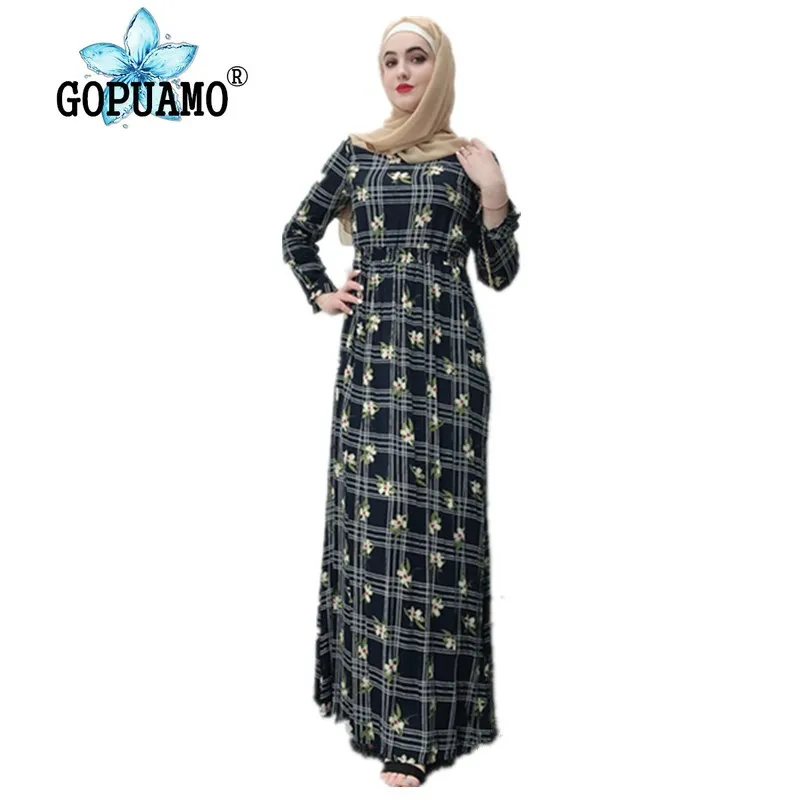 

Women Hijab Abaya Moroccan Turkey Dubai Muslim Ramadan Dress Kaftan Turkish Bangladesh Islamic Clothing Flowers Print Blue Robe