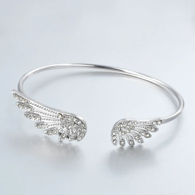 Trendy Silver Plated Bracelet for Women Bangle Full Crystal Angel Wing