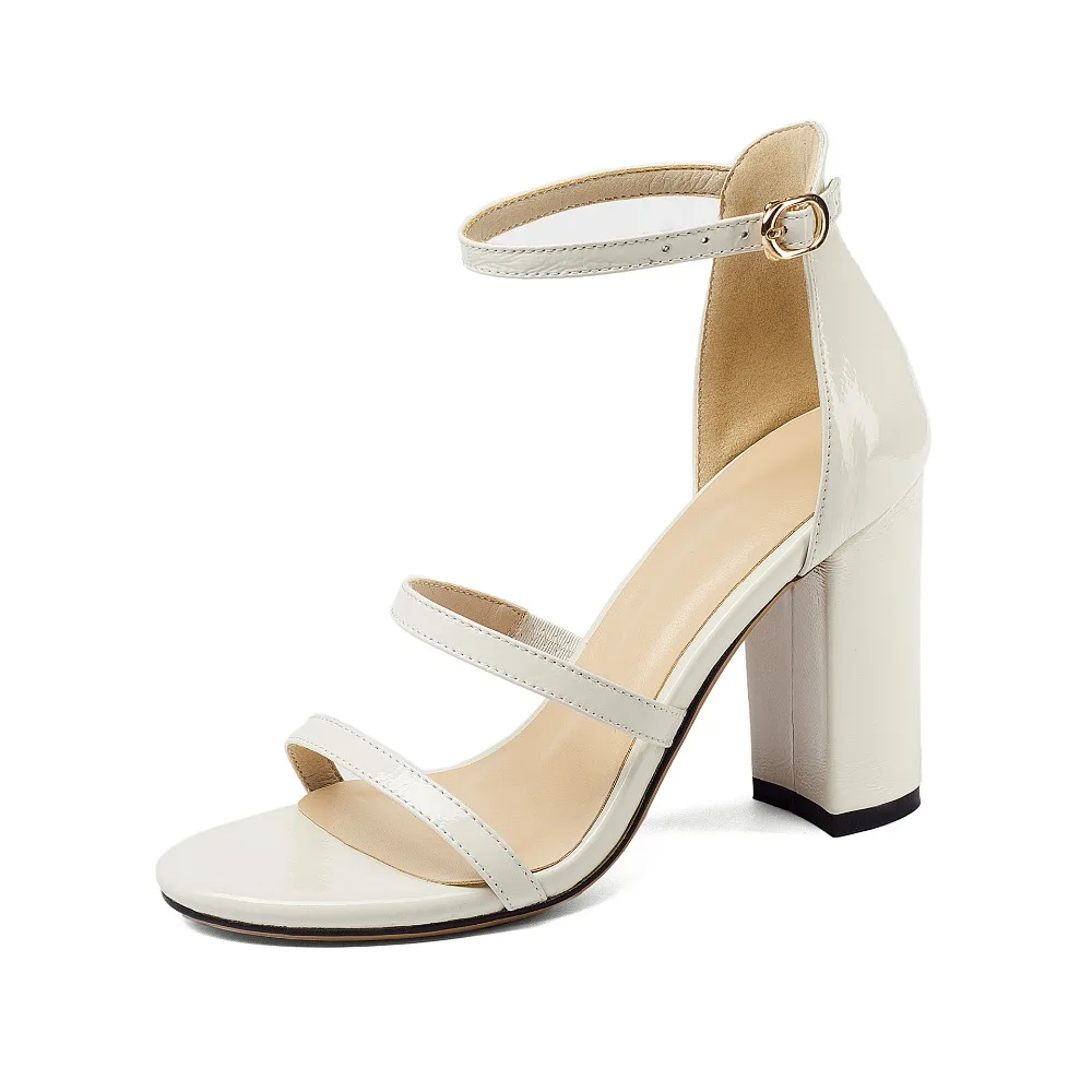 

newest women shoes narrow band black beige Patent leather sandalen dames sexy square heels high heels sandals women ankle buckle