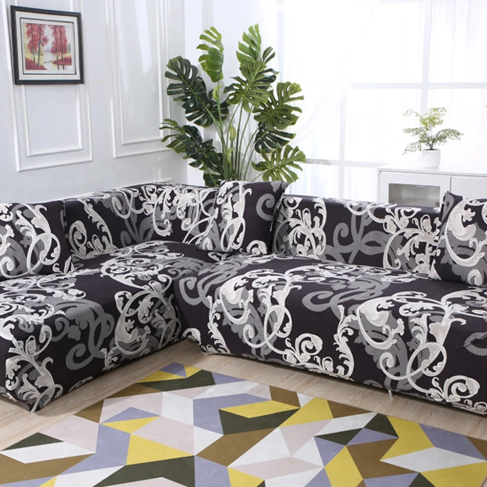 Серый узор сердца Универсальный растягивающиеся покрытия для мебели для гостиной эластичный L форма диван Чехлы все включено Чехлы для