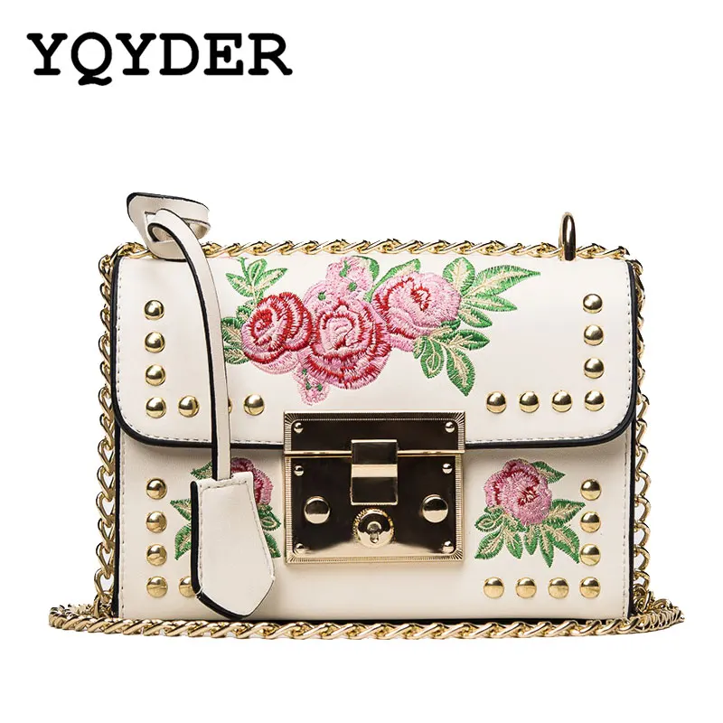 YQYDER женская сумка с цветочной вышивкой дизайнерская сумка из искусственной кожи Модная Сумка-почтальонка Женская мини-сумка на плечо Bolsas