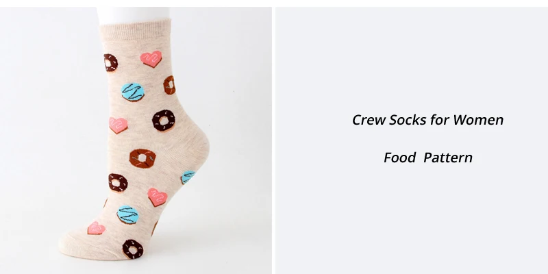 Милые Носки с рисунком еды для женщин; повседневные Хлопковые женские забавные носки; Kawaii; весенние носки без рукавов; Calcetines Mujer; 5 цветов