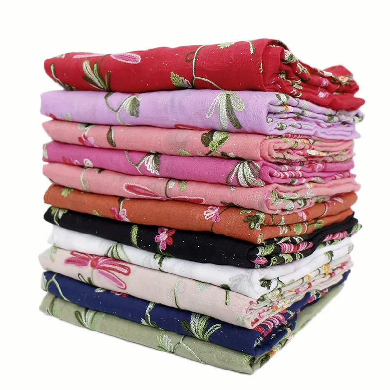 

Fashion Glitter Cotton Women Scarf Flower Embroidered Ladies Shawl Wrap Muslim Hijabs Turban Headscarf 2019 New 200*90cm